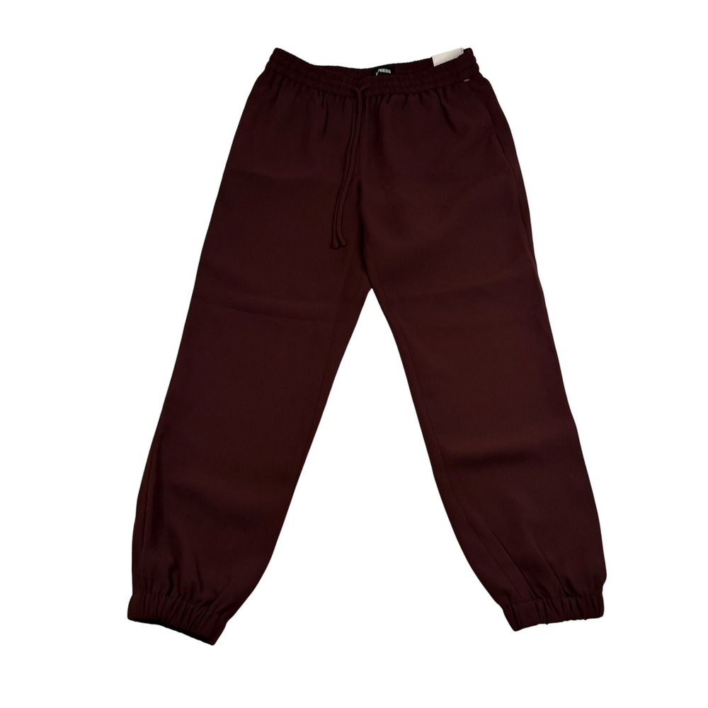 Express Burgundy Mid Rise Ankle Jogger Pants Elastic Waist Maroon Small
